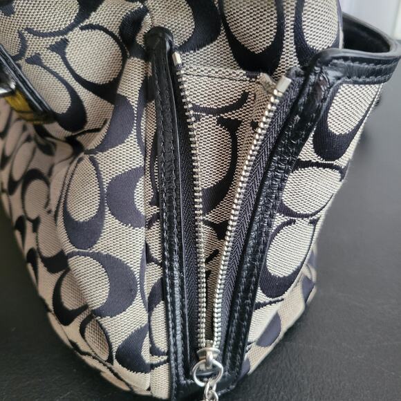 Coach Signature Gallery Beige/Gray Purse Bag Zipper Close Signature Leather Trim - Picture 15 of 16